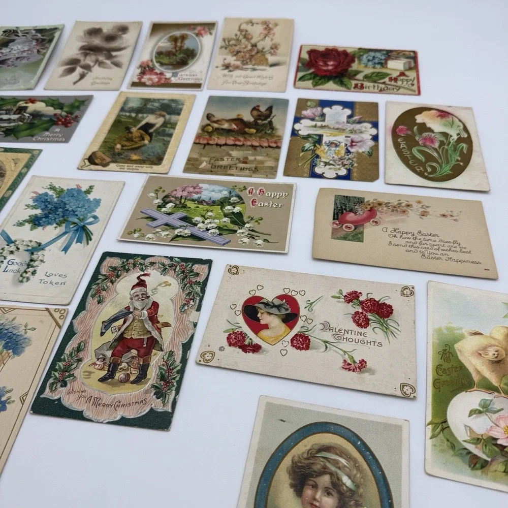 Lot 22 Antique Postcard Lot Embossed Flowers‎ Valentine Easter 1910-1920 Stamp